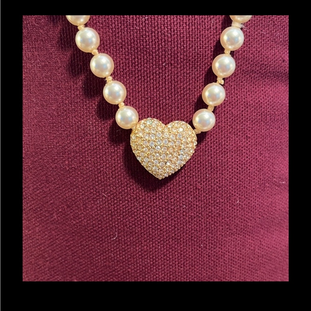 Rhinestone and Pearl Pendant and Earrings